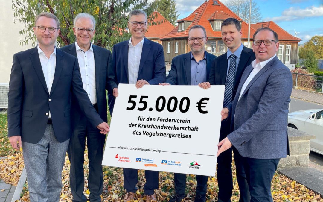 Dreigespann spendet 55.000 Euro – Sparkasse Oberhessen, Volksbank Lauterbach-Schlitz und VR Bank HessenLand unterstützen Förderverein der Kreishandwerkerschaft